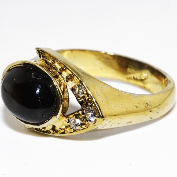 $395 .925 Sterling Silver 2.97CT Natural Black Star Sapphire & White Topaz Ring - Picture 2 of 7